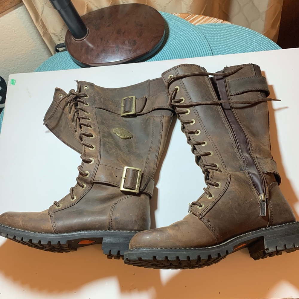 Harley-Davidson El Paso Women's Brown Leather Lace-Up Harness Riding Boots - 9
